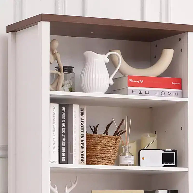 COZONY Estantería alta de 72 pulgadas de estilo rústico con 6 niveles y puertas, armario y cajón. Librero de madera con estante ajustable para sala de estar, cocina y dormitorio.