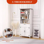 COZONY Estantería alta de 72 pulgadas de estilo rústico con 6 niveles y puertas, armario y cajón. Librero de madera con estante ajustable para sala de estar, cocina y dormitorio.