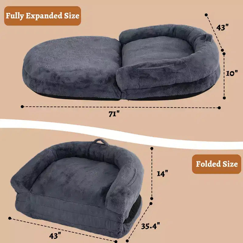 Cama de perro de tamaño humano para personas adultas, cama de perro plegable para humanos, cama de perro gigante de 180x109x25 cm con funda extraíble, cama para siestas de piel sintética lavable