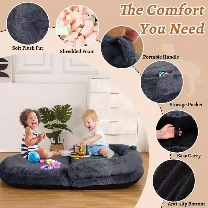 Cama de perro de tamaño humano para personas adultas, cama de perro plegable para humanos, cama de perro gigante de 180x109x25 cm con funda extraíble, cama para siestas de piel sintética lavable