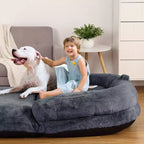 Cama de perro de tamaño humano para personas adultas, cama de perro plegable para humanos, cama de perro gigante de 180x109x25 cm con funda extraíble, cama para siestas de piel sintética lavable