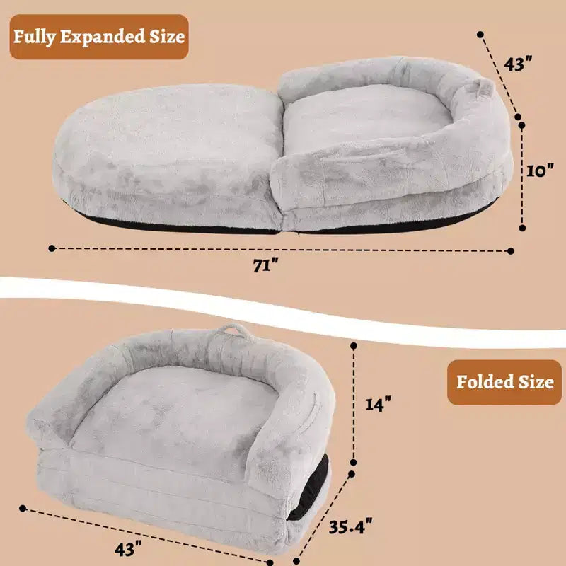 Cama de perro de tamaño humano para personas adultas, cama de perro plegable para humanos, cama de perro gigante de 180x109x25 cm con funda extraíble, cama para siestas de piel sintética lavable