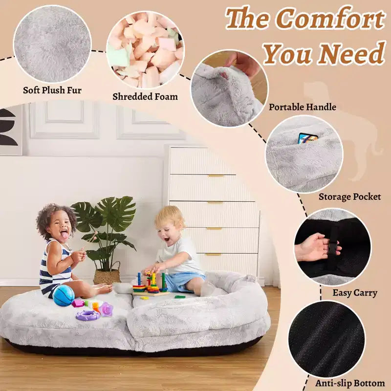 Cama de perro de tamaño humano para personas adultas, cama de perro plegable para humanos, cama de perro gigante de 180x109x25 cm con funda extraíble, cama para siestas de piel sintética lavable