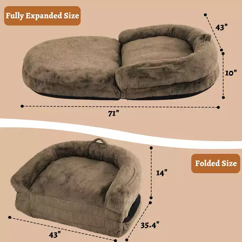 Cama de perro de tamaño humano para personas adultas, cama de perro plegable para humanos, cama de perro gigante de 180x109x25 cm con funda extraíble, cama para siestas de piel sintética lavable