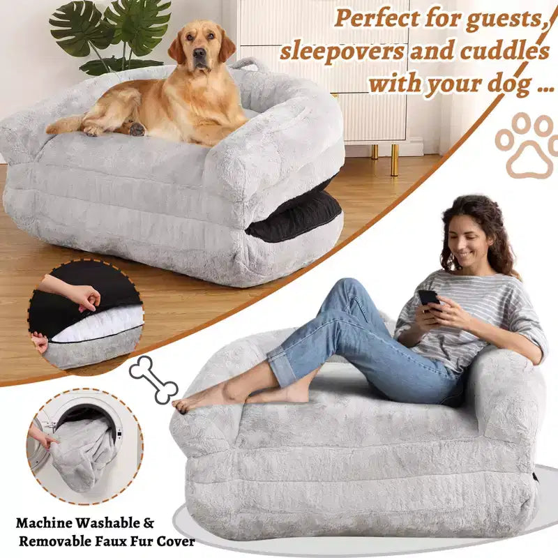 Cama de perro de tamaño humano para personas adultas, cama de perro plegable para humanos, cama de perro gigante de 180x109x25 cm con funda extraíble, cama para siestas de piel sintética lavable