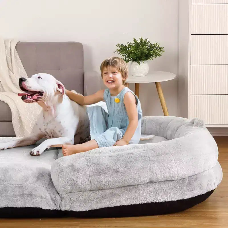 Cama de perro de tamaño humano para personas adultas, cama de perro plegable para humanos, cama de perro gigante de 180x109x25 cm con funda extraíble, cama para siestas de piel sintética lavable