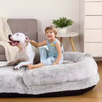 Cama de perro de tamaño humano para personas adultas, cama de perro plegable para humanos, cama de perro gigante de 180x109x25 cm con funda extraíble, cama para siestas de piel sintética lavable