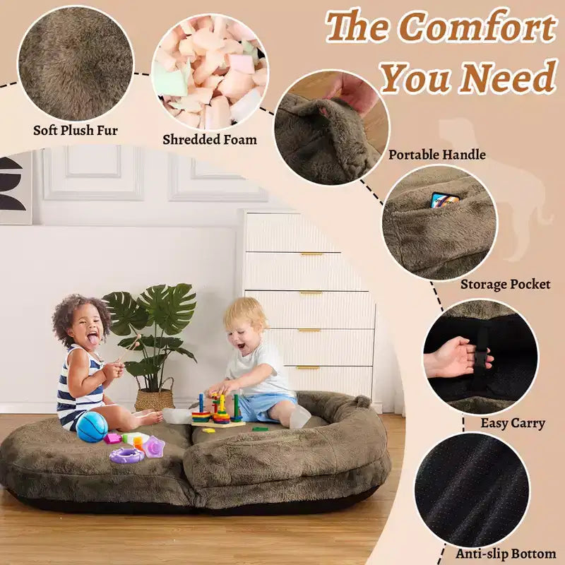 Cama de perro de tamaño humano para personas adultas, cama de perro plegable para humanos, cama de perro gigante de 180x109x25 cm con funda extraíble, cama para siestas de piel sintética lavable