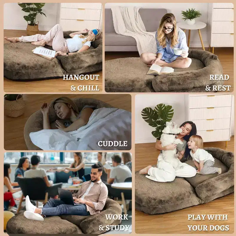 Cama de perro de tamaño humano para personas adultas, cama de perro plegable para humanos, cama de perro gigante de 180x109x25 cm con funda extraíble, cama para siestas de piel sintética lavable