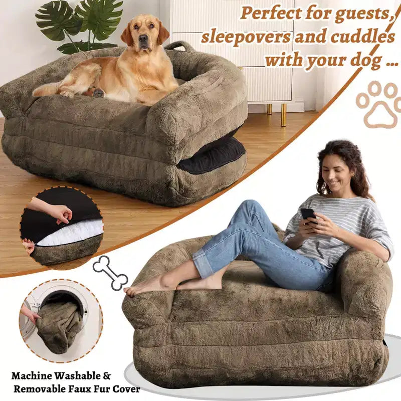 Cama de perro de tamaño humano para personas adultas, cama de perro plegable para humanos, cama de perro gigante de 180x109x25 cm con funda extraíble, cama para siestas de piel sintética lavable