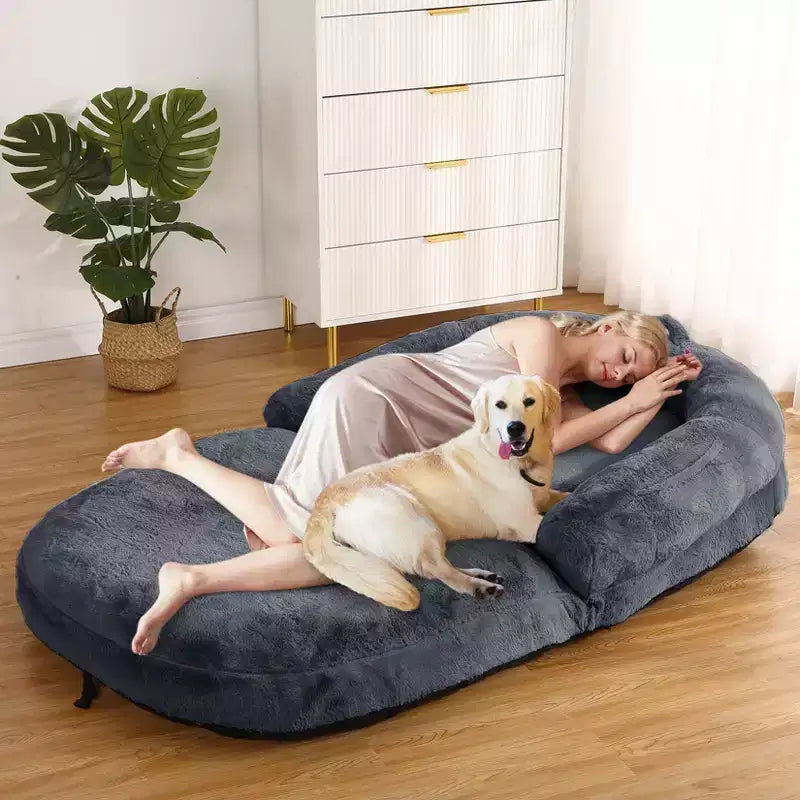 Cama de perro de tamaño humano para personas adultas, cama de perro plegable para humanos, cama de perro gigante de 180x109x25 cm con funda extraíble, cama para siestas de piel sintética lavable