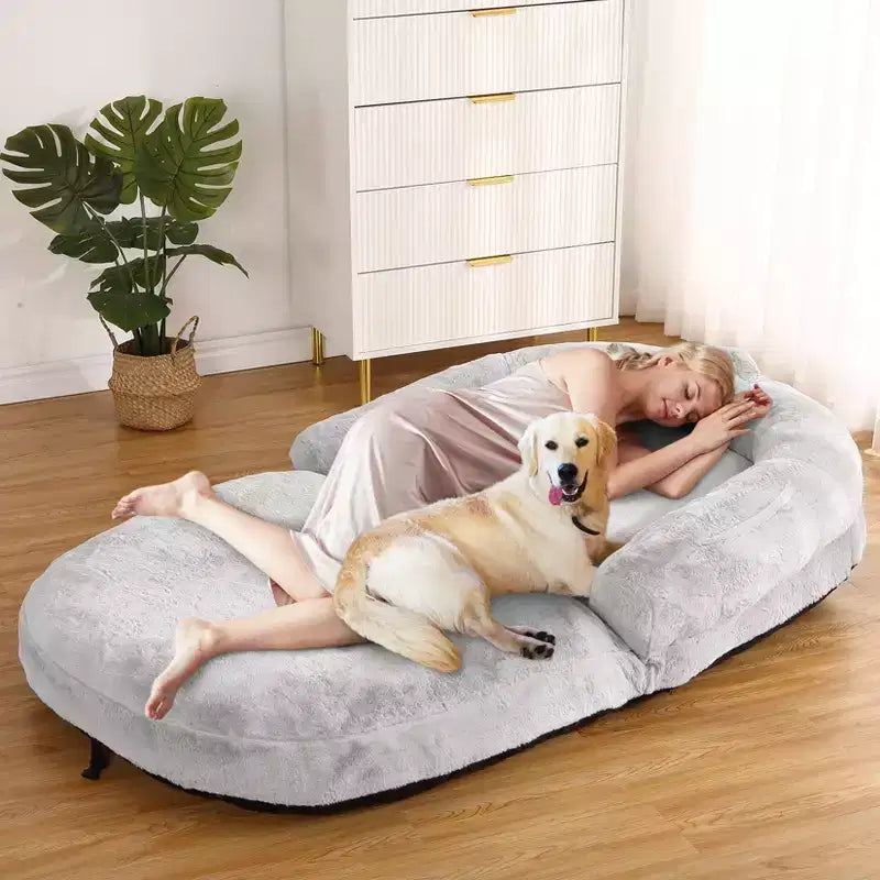 Cama de perro de tamaño humano para personas adultas, cama de perro plegable para humanos, cama de perro gigante de 180x109x25 cm con funda extraíble, cama para siestas de piel sintética lavable