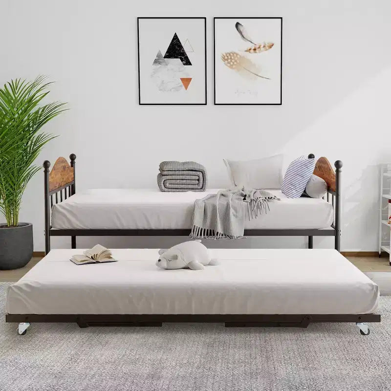 Diván con cama nido, cama de día de metal tamaño doble, armazón de sofá cama con cama nido plegable, plataforma de láminas de acero de alta resistencia para sala de estar, dormitorio