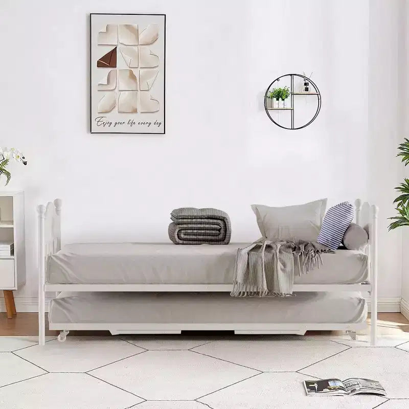 Diván con cama nido, cama de día de metal tamaño doble, armazón de sofá cama con cama nido plegable, plataforma de láminas de acero de alta resistencia para sala de estar, dormitorio