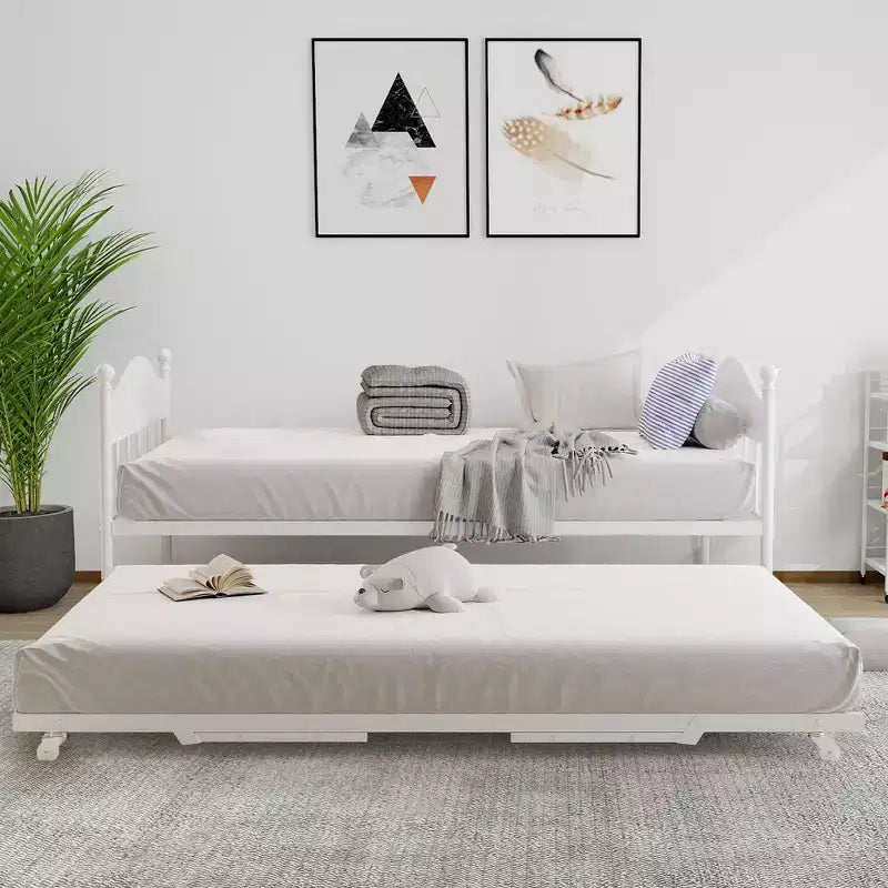 Diván con cama nido, cama de día de metal tamaño doble, armazón de sofá cama con cama nido plegable, plataforma de láminas de acero de alta resistencia para sala de estar, dormitorio