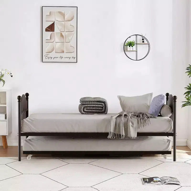 Diván con cama nido, cama de día de metal tamaño doble, armazón de sofá cama con cama nido plegable, plataforma de láminas de acero de alta resistencia para sala de estar, dormitorio