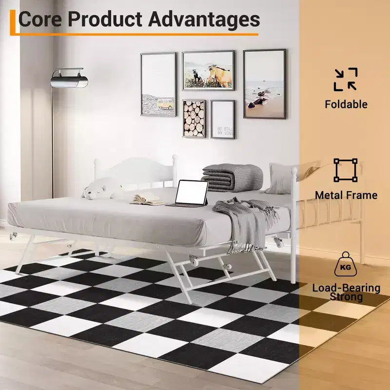 Diván con cama nido, cama de día de metal tamaño doble, armazón de sofá cama con cama nido plegable, plataforma de láminas de acero de alta resistencia para sala de estar, dormitorio