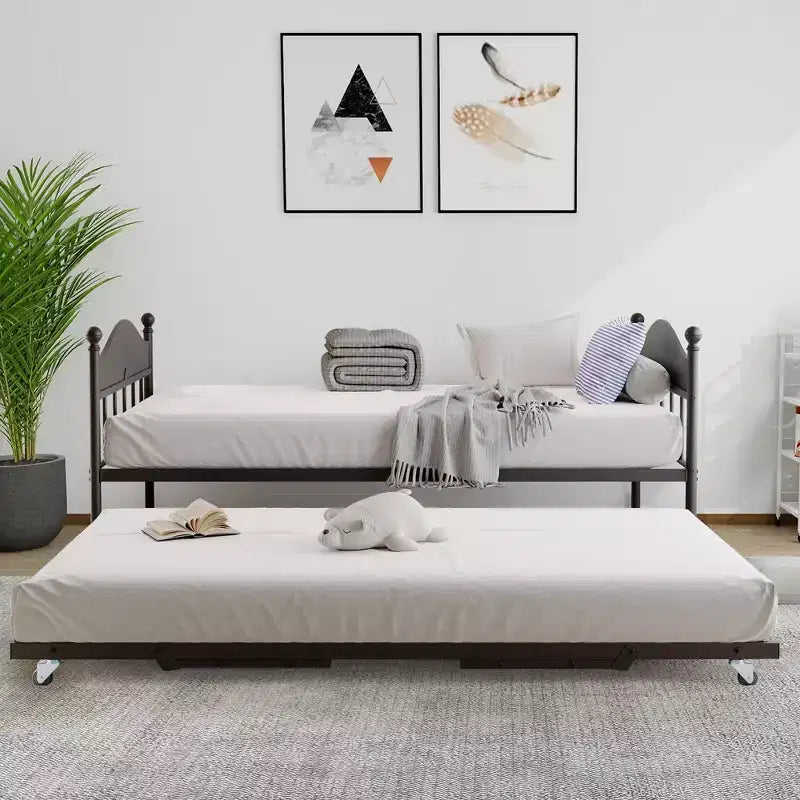 Diván con cama nido, cama de día de metal tamaño doble, armazón de sofá cama con cama nido plegable, plataforma de láminas de acero de alta resistencia para sala de estar, dormitorio