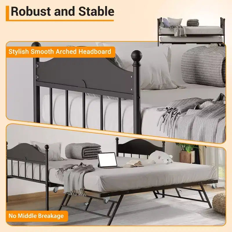 Diván con cama nido, cama de día de metal tamaño doble, armazón de sofá cama con cama nido plegable, plataforma de láminas de acero de alta resistencia para sala de estar, dormitorio