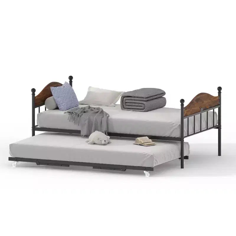 Diván con cama nido, cama de día de metal tamaño doble, armazón de sofá cama con cama nido plegable, plataforma de láminas de acero de alta resistencia para sala de estar, dormitorio