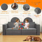 Sofá de juegos para niños, sofá modular de 8 piezas para niños pequeños para sala de juegos o guardería, sofá convertible para niños con funda extraíble, gris oscuro