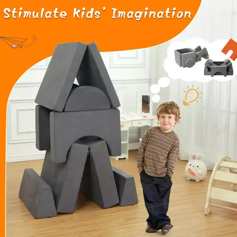 Sofá de juegos para niños, sofá modular de 8 piezas para niños pequeños para sala de juegos o guardería, sofá convertible para niños con funda extraíble, gris oscuro