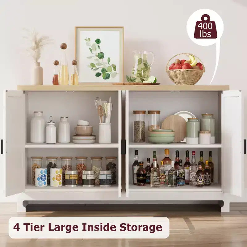 Armario moderno de ratán con 4 puertas tejidas y estante ajustable - Mesa consola y barra de café para cocina, comedor y sala de estar, gabinete decorativo
