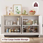Armario moderno de ratán con 4 puertas tejidas y estante ajustable - Mesa consola y barra de café para cocina, comedor y sala de estar, gabinete decorativo