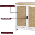 Armario moderno de ratán con 4 puertas tejidas y estante ajustable - Mesa consola y barra de café para cocina, comedor y sala de estar, gabinete decorativo