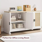 Armario moderno de ratán con 4 puertas tejidas y estante ajustable - Mesa consola y barra de café para cocina, comedor y sala de estar, gabinete decorativo