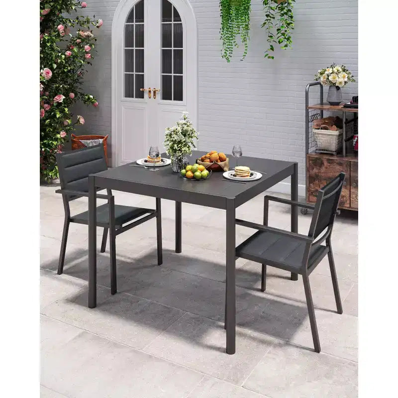 Black Outdoor Dining Table - Aluminum Top & Iron Frame Patio Table for Garden