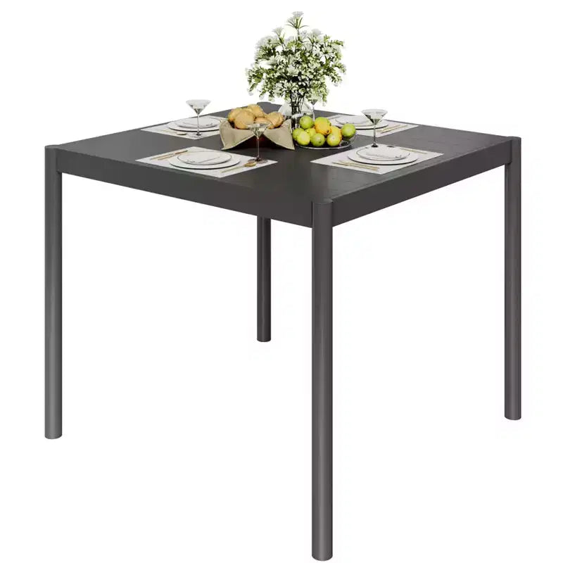 Mesa de Comedor Exterior Negra - Mesa de Patio con Tapa de Aluminio y Estructura de Hierro para Jardín