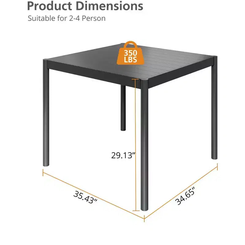 Mesa de Comedor Exterior Negra - Mesa de Patio con Tapa de Aluminio y Estructura de Hierro para Jardín