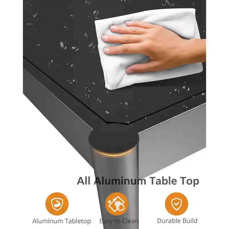 Mesa de Comedor Exterior Negra - Mesa de Patio con Tapa de Aluminio y Estructura de Hierro para Jardín