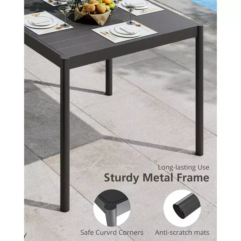Mesa de Comedor Exterior Negra - Mesa de Patio con Tapa de Aluminio y Estructura de Hierro para Jardín