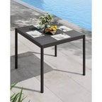 Mesa de Comedor Exterior Negra - Mesa de Patio con Tapa de Aluminio y Estructura de Hierro para Jardín
