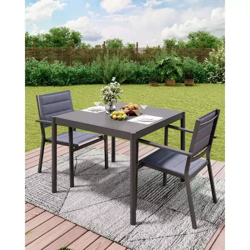 Mesa de Comedor Exterior Negra - Mesa de Patio con Tapa de Aluminio y Estructura de Hierro para Jardín