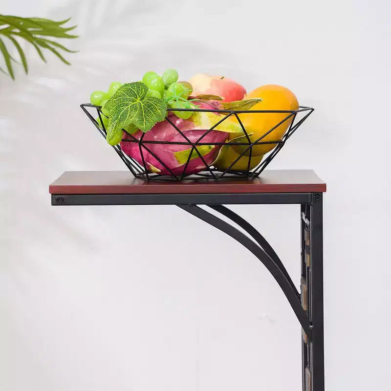 Mesa Auxiliar Desmontada y Montada de una Sola Capa en Forma de C con Tablero de DM Marrón, Estructura de Hierro con Recubrimiento en Polvo Negro, Diseño de Grava