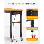 Acekool Banco de trabajo de garaje de altura ajustable de 60" con encimera de madera maciza, capacidad de 2200 lbs, tomas de corriente y patas antideslizantes, resistente