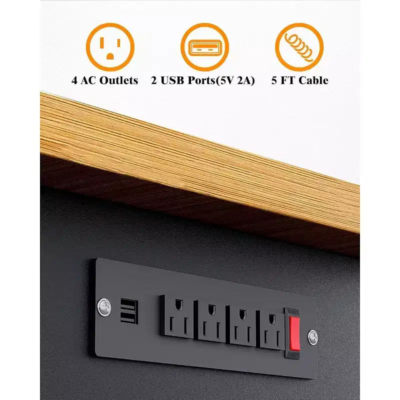 Acekool Banco de trabajo de garaje de altura ajustable de 60" con encimera de madera maciza, capacidad de 2200 lbs, tomas de corriente y patas antideslizantes, resistente