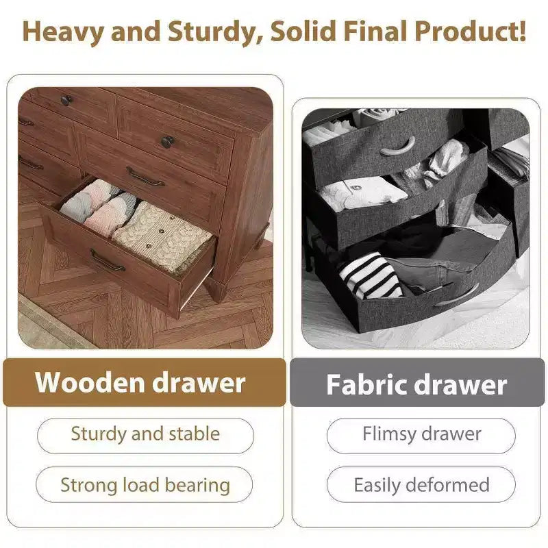 Coolmee cómoda de 7 cajones para dormitorio, tocador rústico de madera con textura natural, cómoda de almacenamiento organizadora para dormitorio, sala de estar