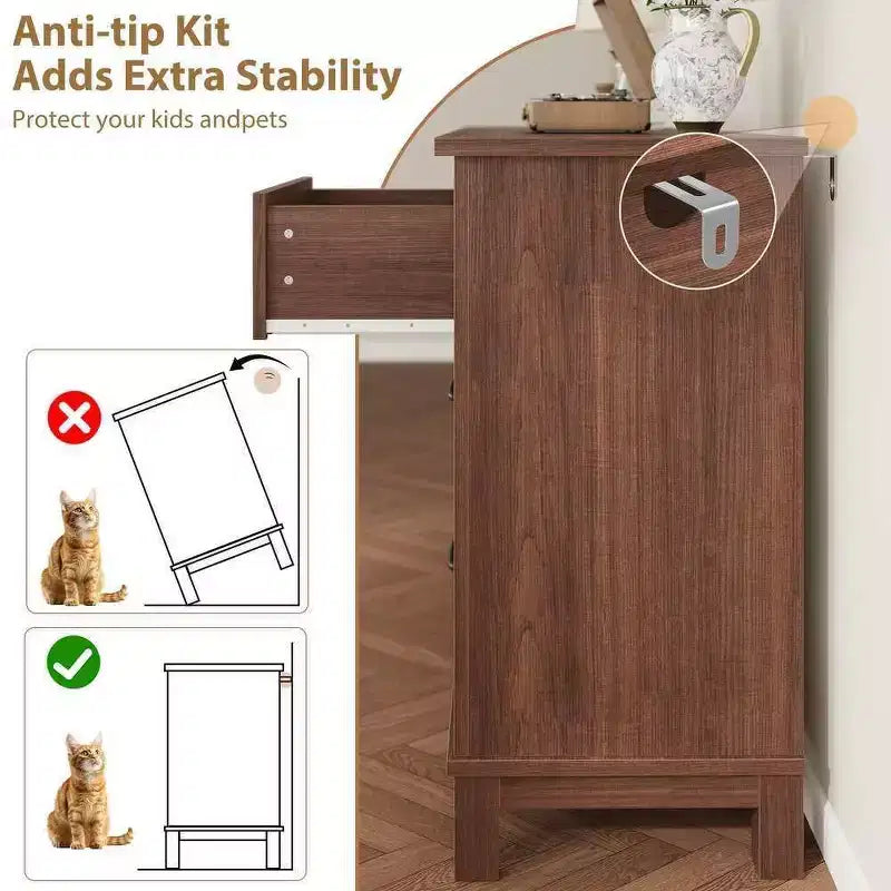 Coolmee cómoda de 7 cajones para dormitorio, tocador rústico de madera con textura natural, cómoda de almacenamiento organizadora para dormitorio, sala de estar