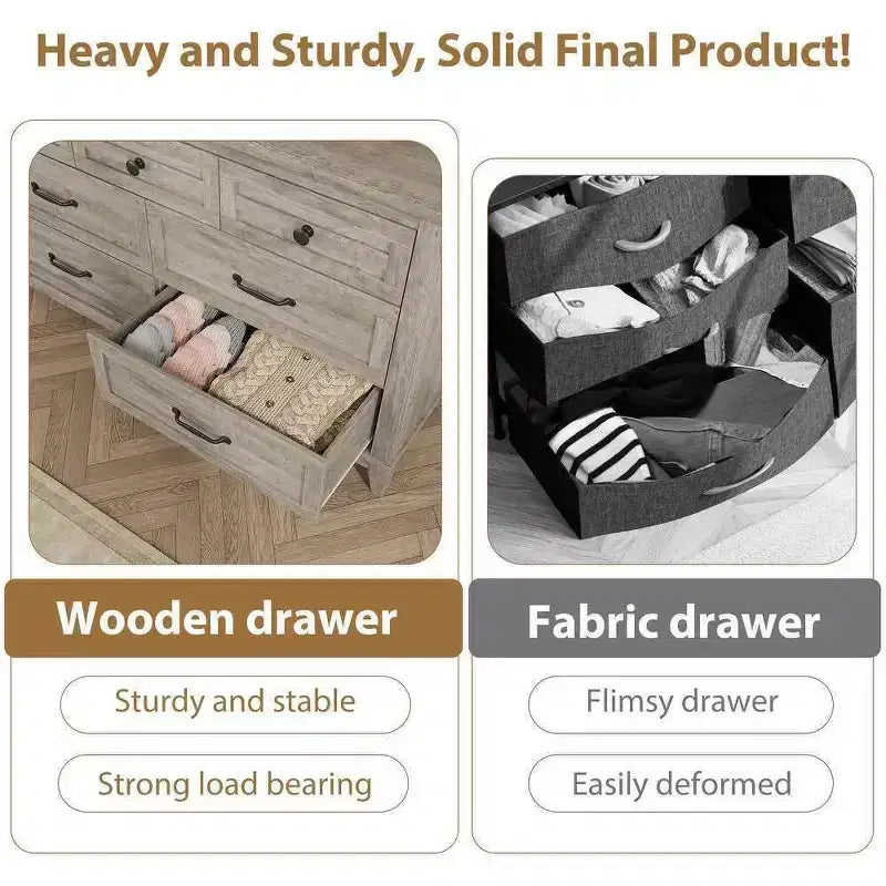Coolmee cómoda de 7 cajones para dormitorio, tocador rústico de madera con textura natural, cómoda de almacenamiento organizadora para dormitorio, sala de estar