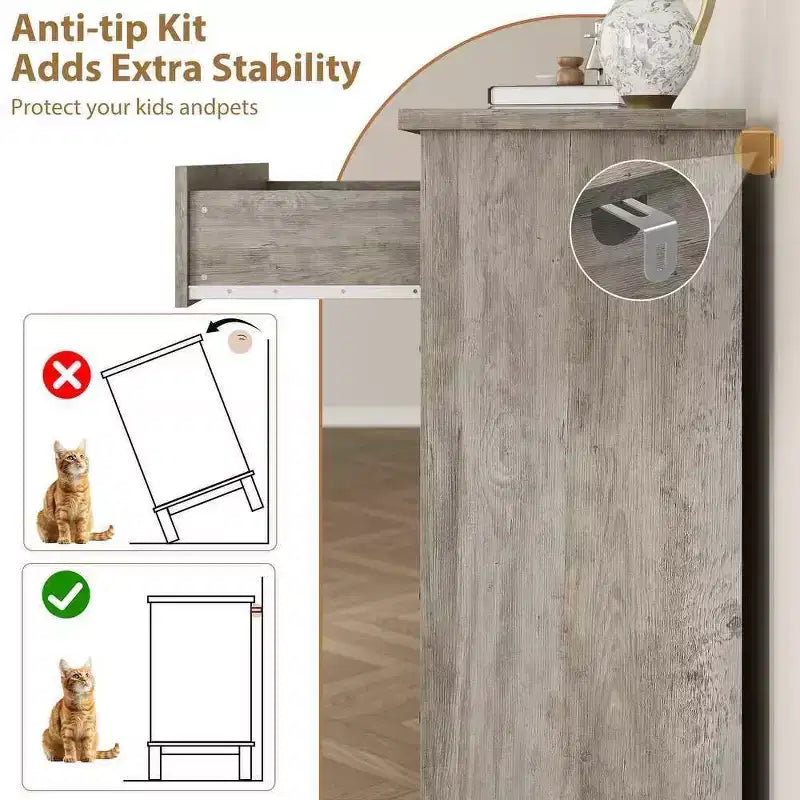 Coolmee cómoda de 7 cajones para dormitorio, tocador rústico de madera con textura natural, cómoda de almacenamiento organizadora para dormitorio, sala de estar