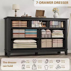 Coolmee cómoda de 7 cajones para dormitorio, tocador rústico de madera con textura natural, cómoda de almacenamiento organizadora para dormitorio, sala de estar