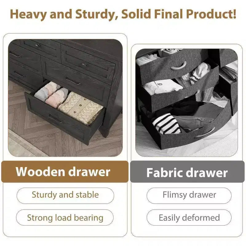 Coolmee cómoda de 7 cajones para dormitorio, tocador rústico de madera con textura natural, cómoda de almacenamiento organizadora para dormitorio, sala de estar