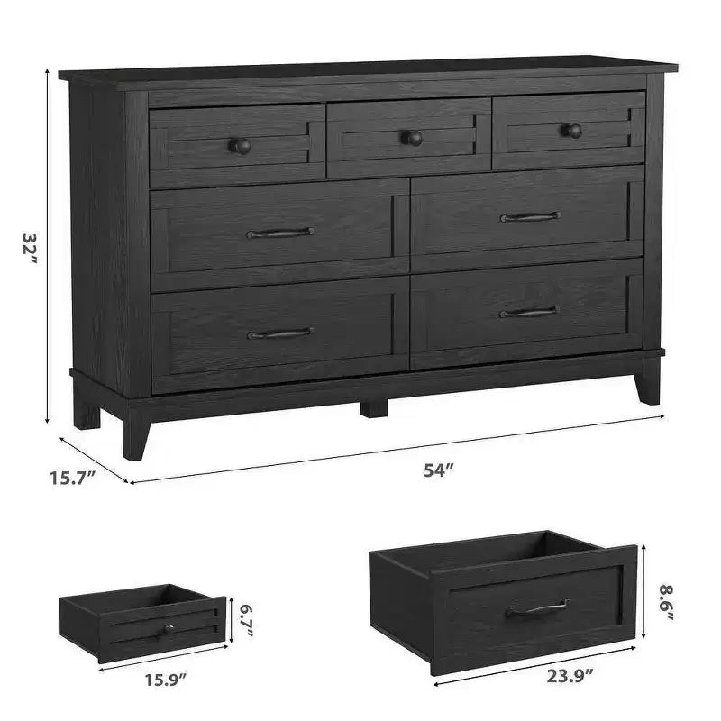 Coolmee cómoda de 7 cajones para dormitorio, tocador rústico de madera con textura natural, cómoda de almacenamiento organizadora para dormitorio, sala de estar