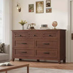 Coolmee cómoda de 7 cajones para dormitorio, tocador rústico de madera con textura natural, cómoda de almacenamiento organizadora para dormitorio, sala de estar