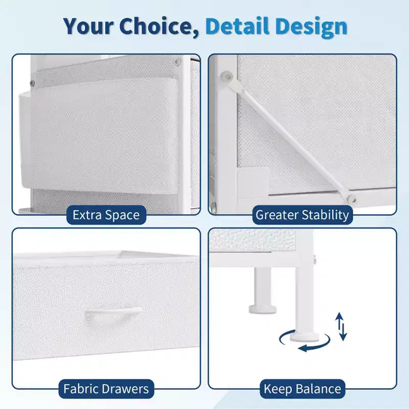 Cómoda para dormitorio con 14 cajones, cómoda de 55 pulgadas de ancho con bolsillo lateral, cómodas de tela con estantes, marco resistente, tapa de madera