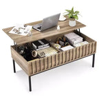 Mesa de centro elevable, mesa de centro moderna de mediados de siglo, mesa de centro de madera estilo rústico con compartimento de almacenamiento oculto, mesa de centro rústica